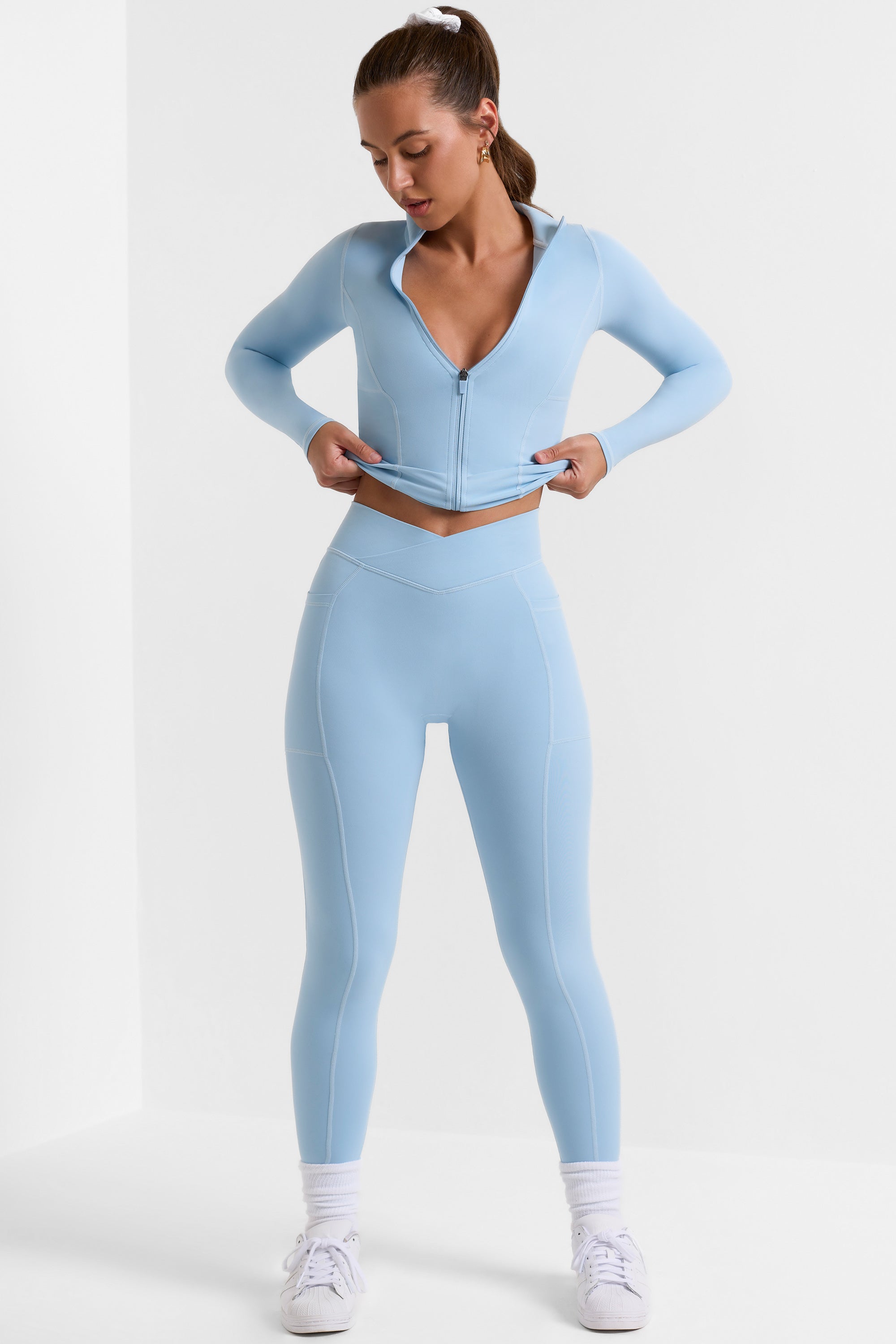 Full Length Leggings with Pockets in Ice Blue