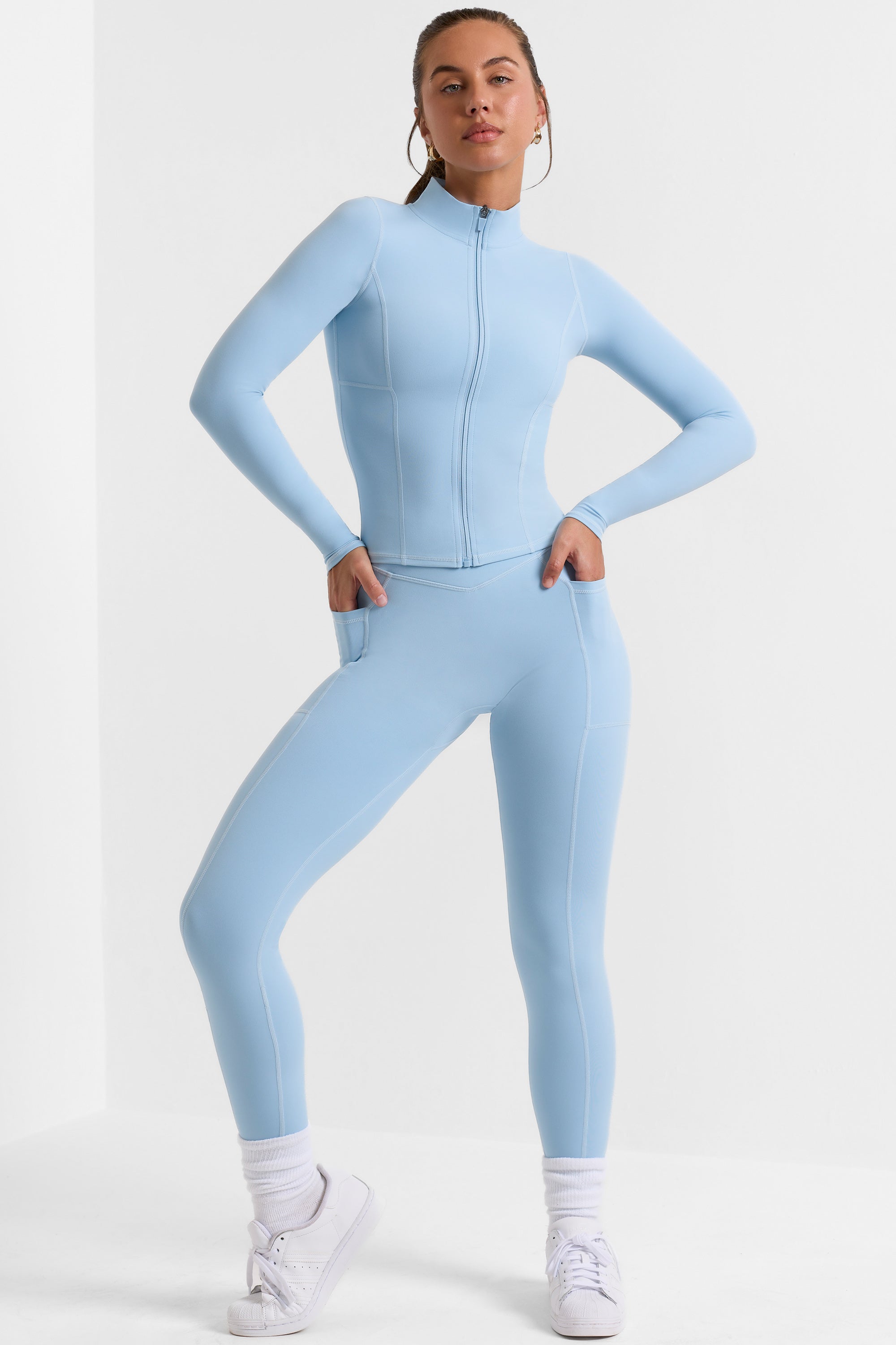 Full Length Leggings with Pockets in Ice Blue