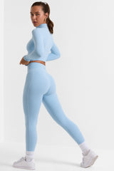 Full Length Leggings with Pockets in Ice Blue