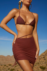 Ruched Mini Skirt in Brown
