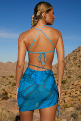 Ruched Mini Skirt in Blue Print