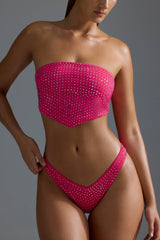 Embellished Scarf Bandeau Bikini Top in Raspberry Sorbet