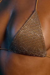 Halter Neck Triangle Bikini Top in Gold