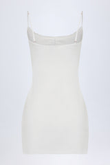 Pointelle Ruched A-Line Mini Dress in White