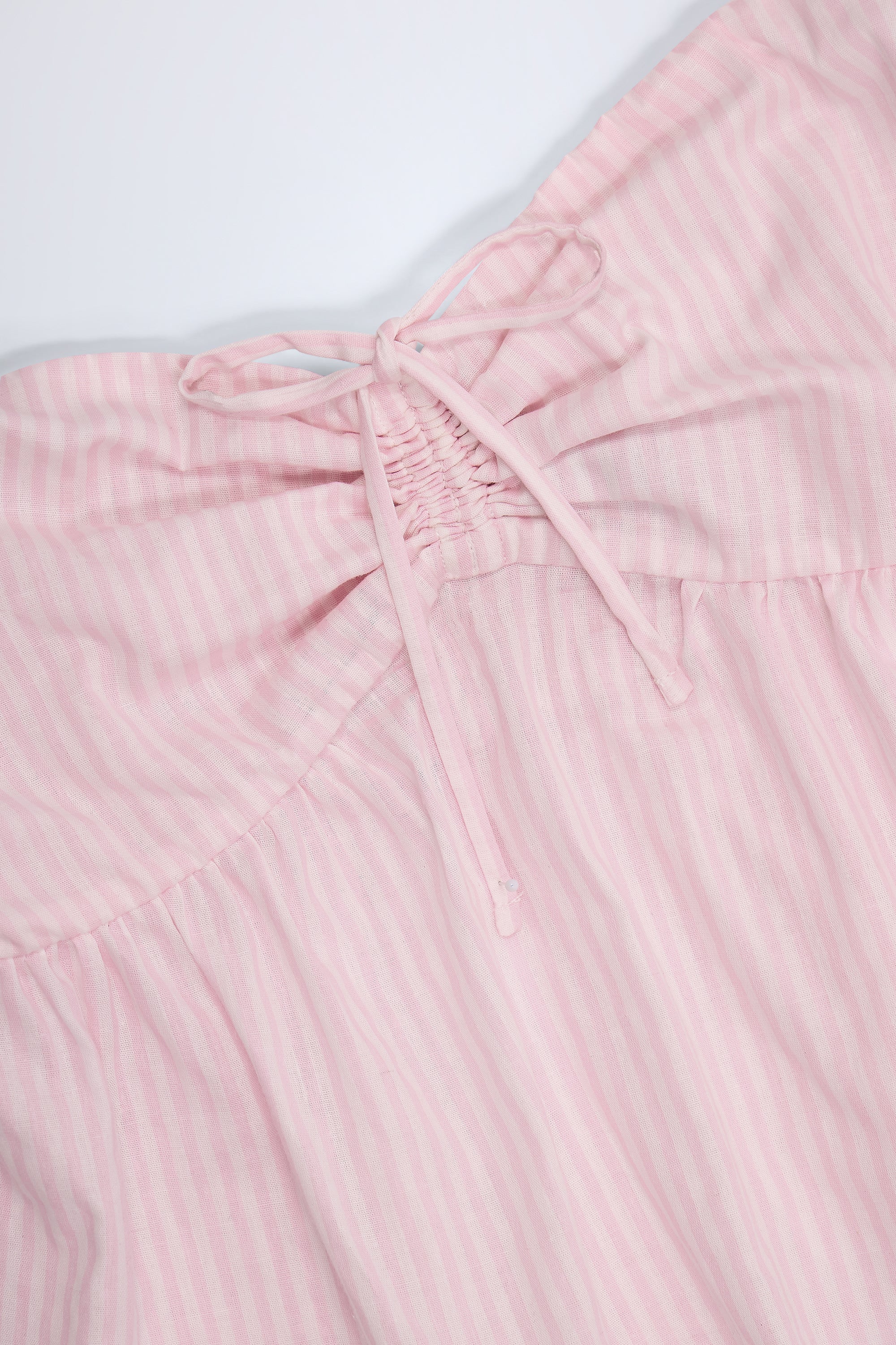 Tie-Front Strapless Cotton-Poplin Crop Top in Pink & White Stripe
