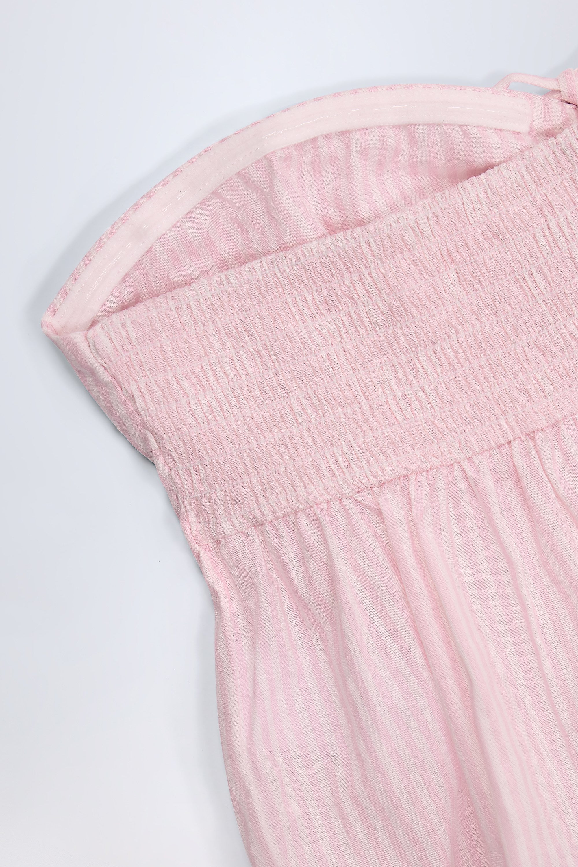 Tie-Front Strapless Cotton-Poplin Crop Top in Pink & White Stripe