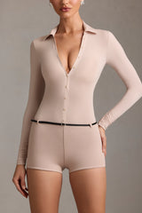 Long-Sleeve Playsuit in Mushroom