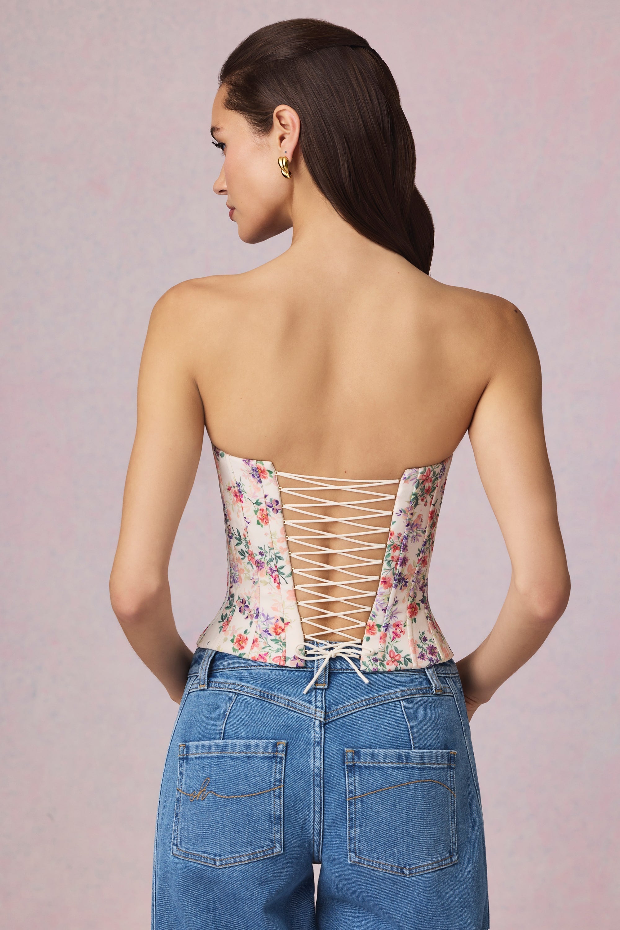 Full-Length Lace-Up Corset Top in Primrose Floral Print