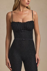Bow-Detail Lace Flared Jumpsuit in Black