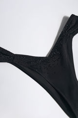 Embellished Ruched Cheeky Bikini Bottoms in Black