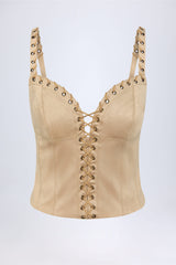 Lace-Up Top in Tan