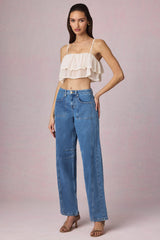 Mid-Rise Barrel-Leg Jeans in Mid-Blue Wash