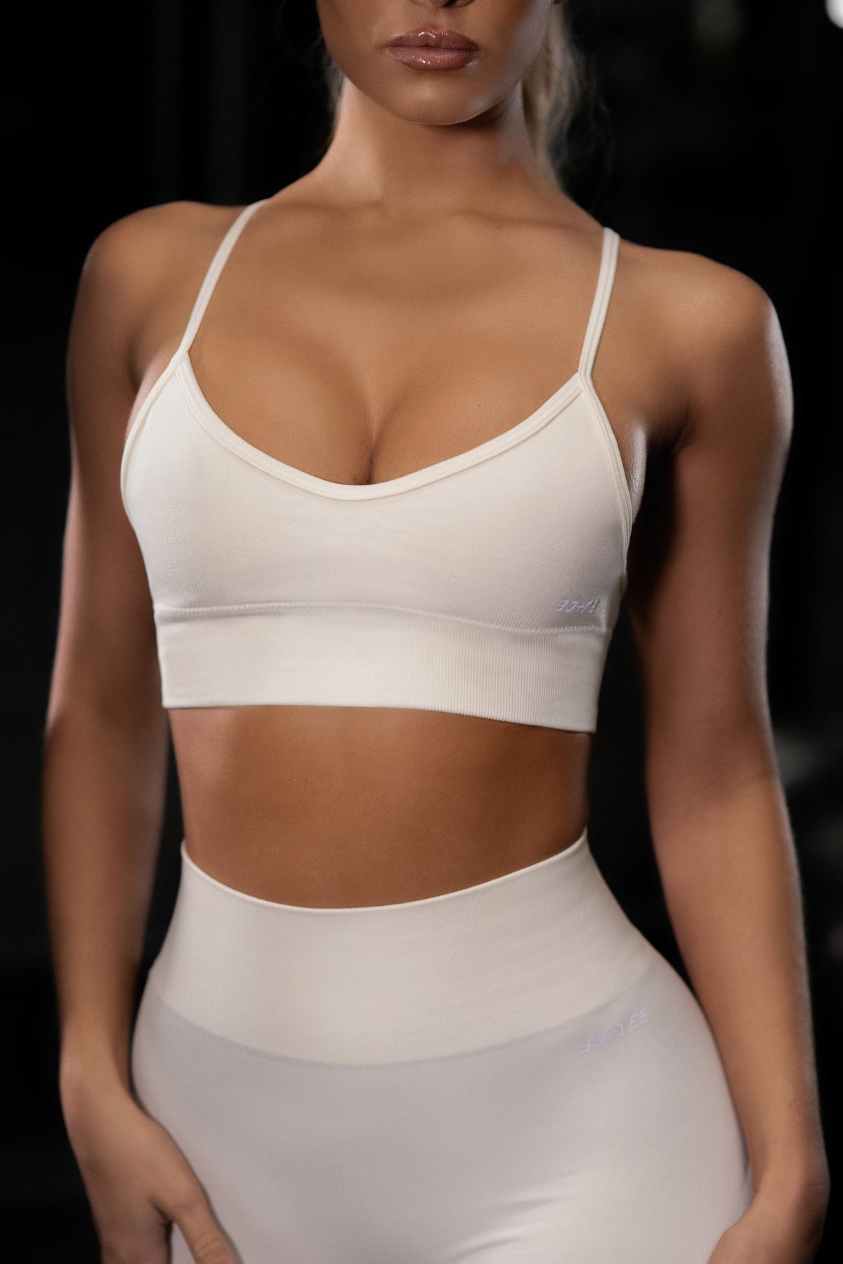 Empower Seamless V Neck Sports Bra in Cream