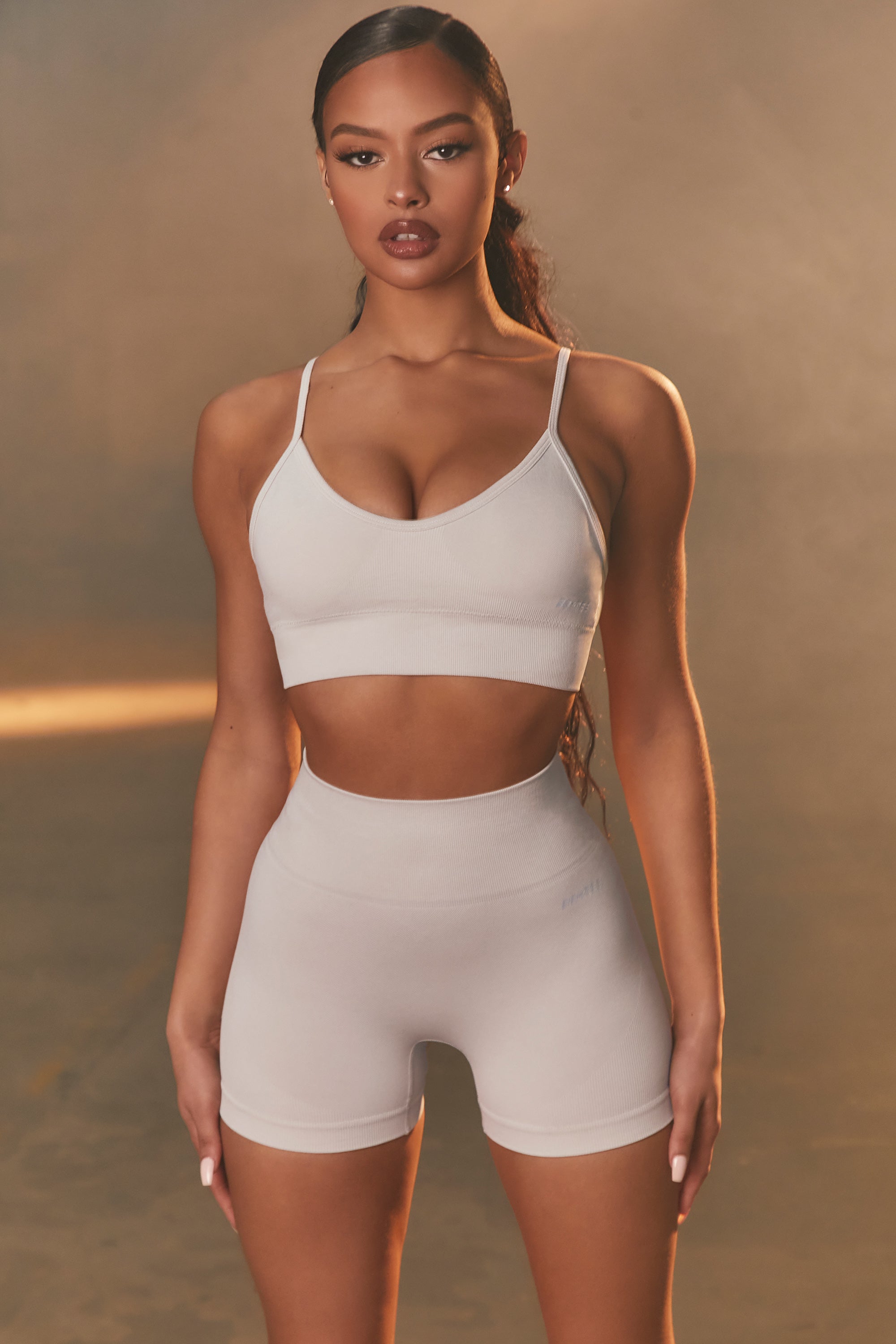 Empower Seamless V Neck Sports Bra in Pale Grey