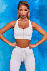 Flex Ribbed Zip Front Crop Top in White
