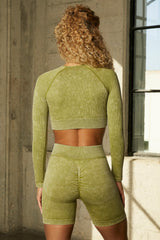 Endeavour Seamless Half Sleeve Curved Neckline Crop Top in Olive