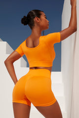 Gradient Scoop Neck Ruched Crop Top in Orange