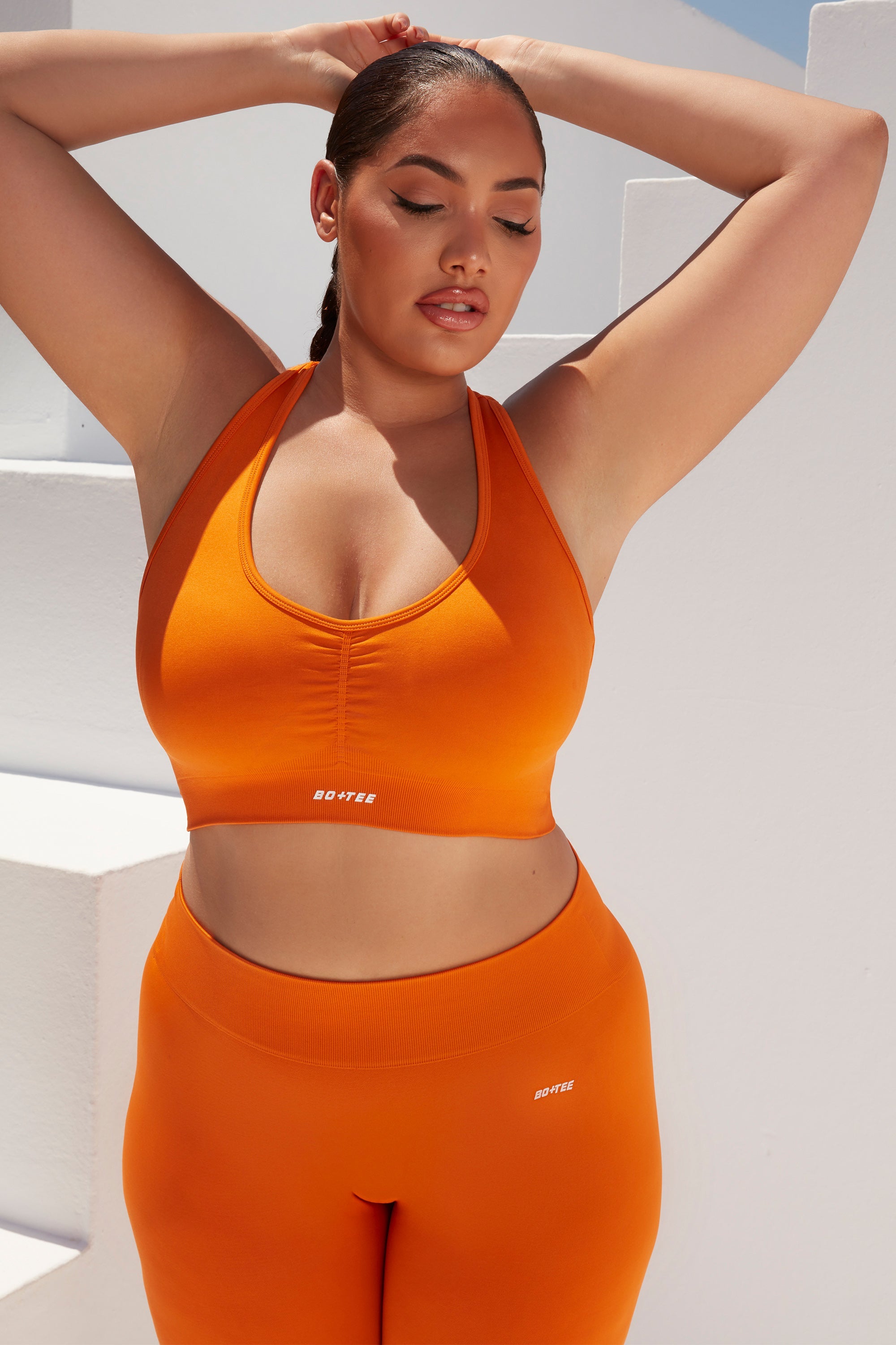 Cross Back Strap Sports Bra in Deep Orange