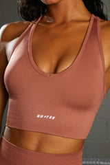 Overhaul Racer Knot Back Seamless Crop Top in Rust