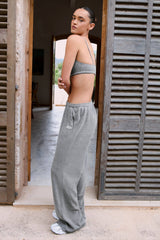 Button-Detail Low-Rise Wide-Leg Joggers in Dark Grey