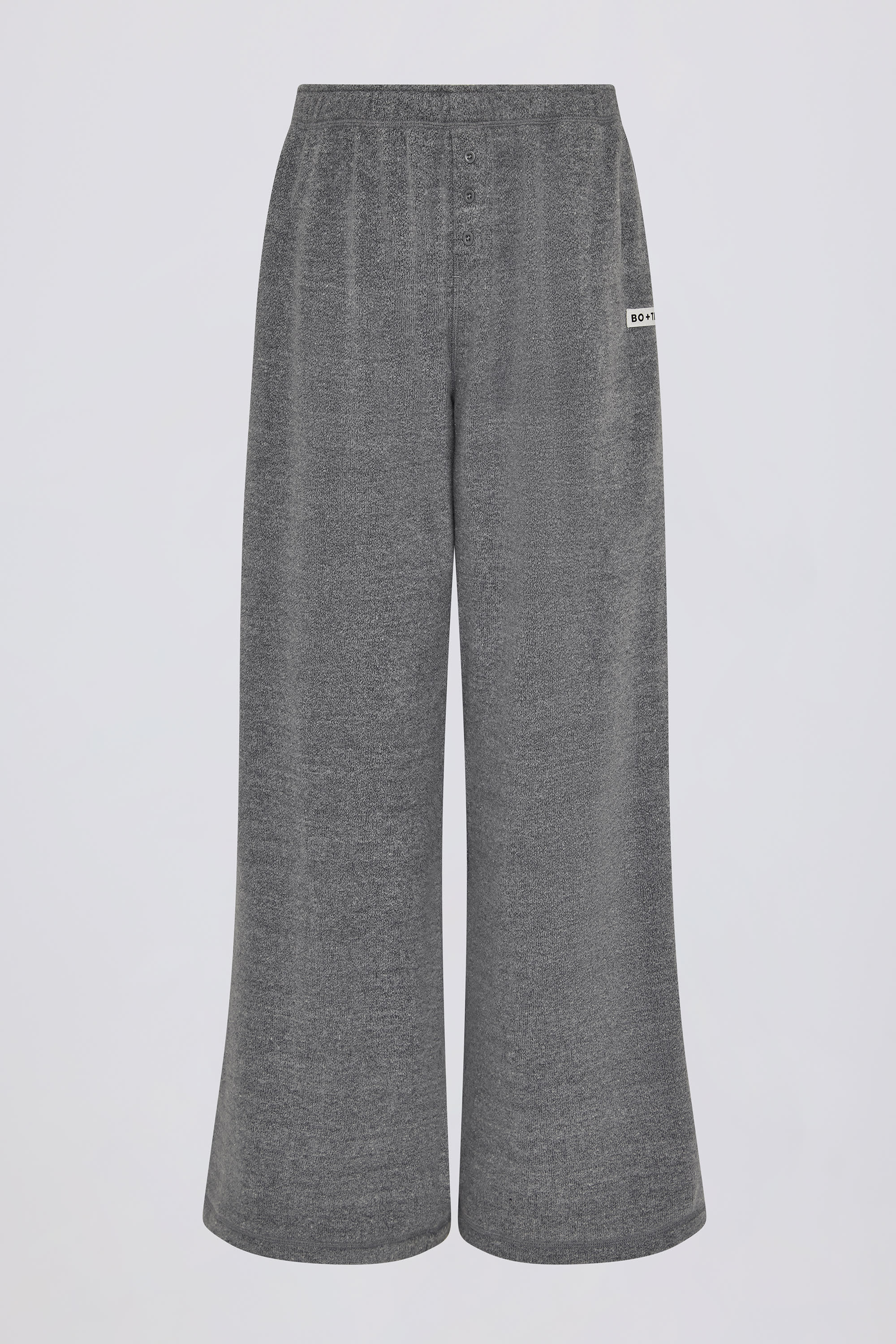 Button-Detail Low-Rise Wide-Leg Joggers in Dark Grey