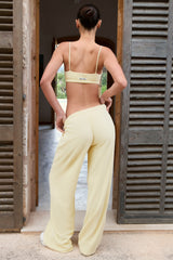 Button-Detail Low-Rise Wide-Leg Joggers in Lemon