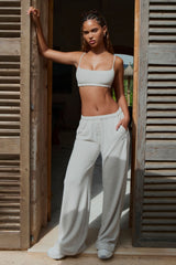 Button-Detail Low-Rise Wide-Leg Joggers in Light Grey