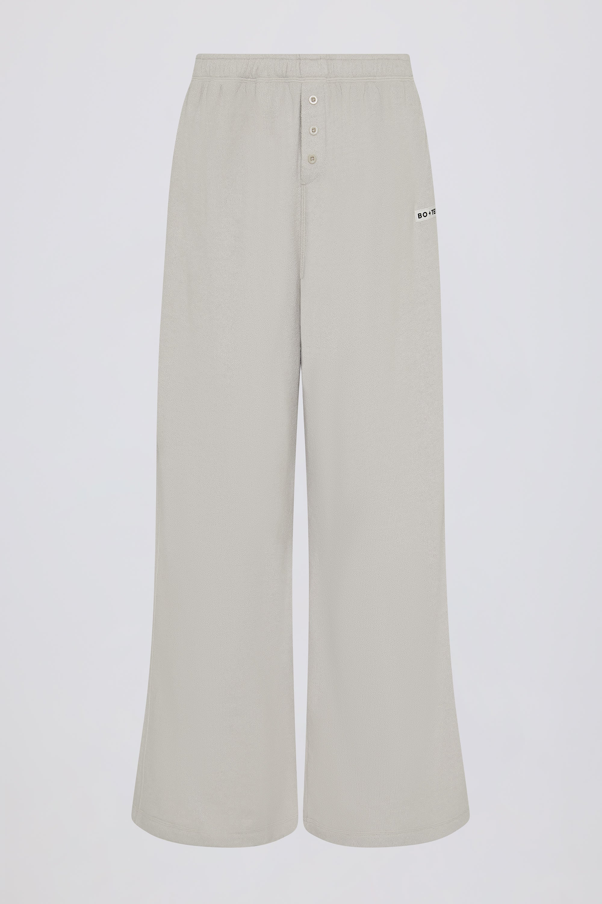 Button-Detail Low-Rise Wide-Leg Joggers in Light Grey