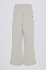 Button-Detail Low-Rise Wide-Leg Joggers in Light Grey