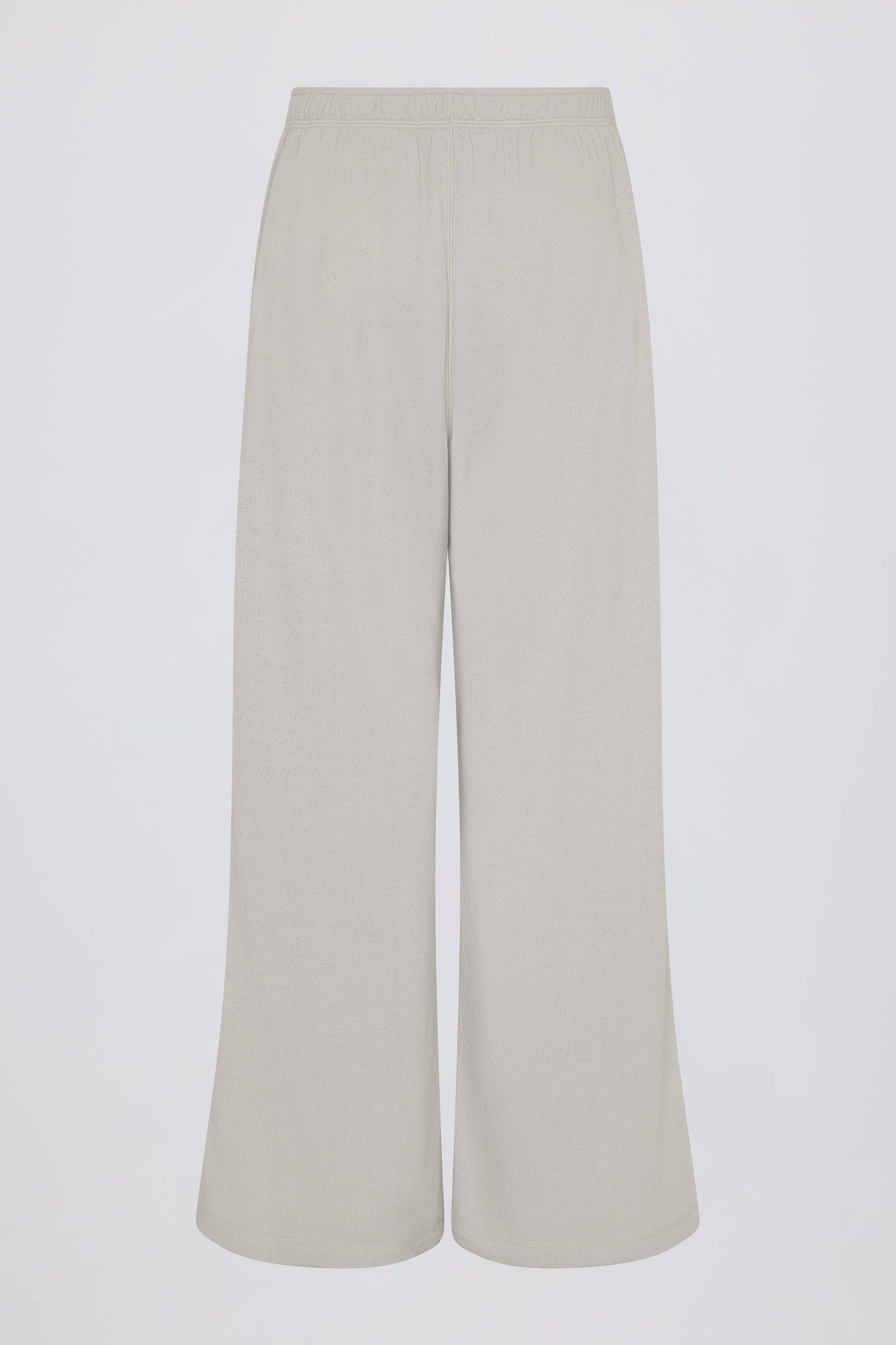 Button-Detail Low-Rise Wide-Leg Joggers in Light Grey