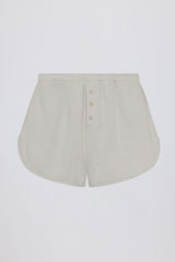 Button-Detail Mid-Rise Shorts in Light Grey