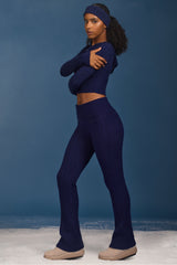 Cable-Knit Flared Trousers in Navy