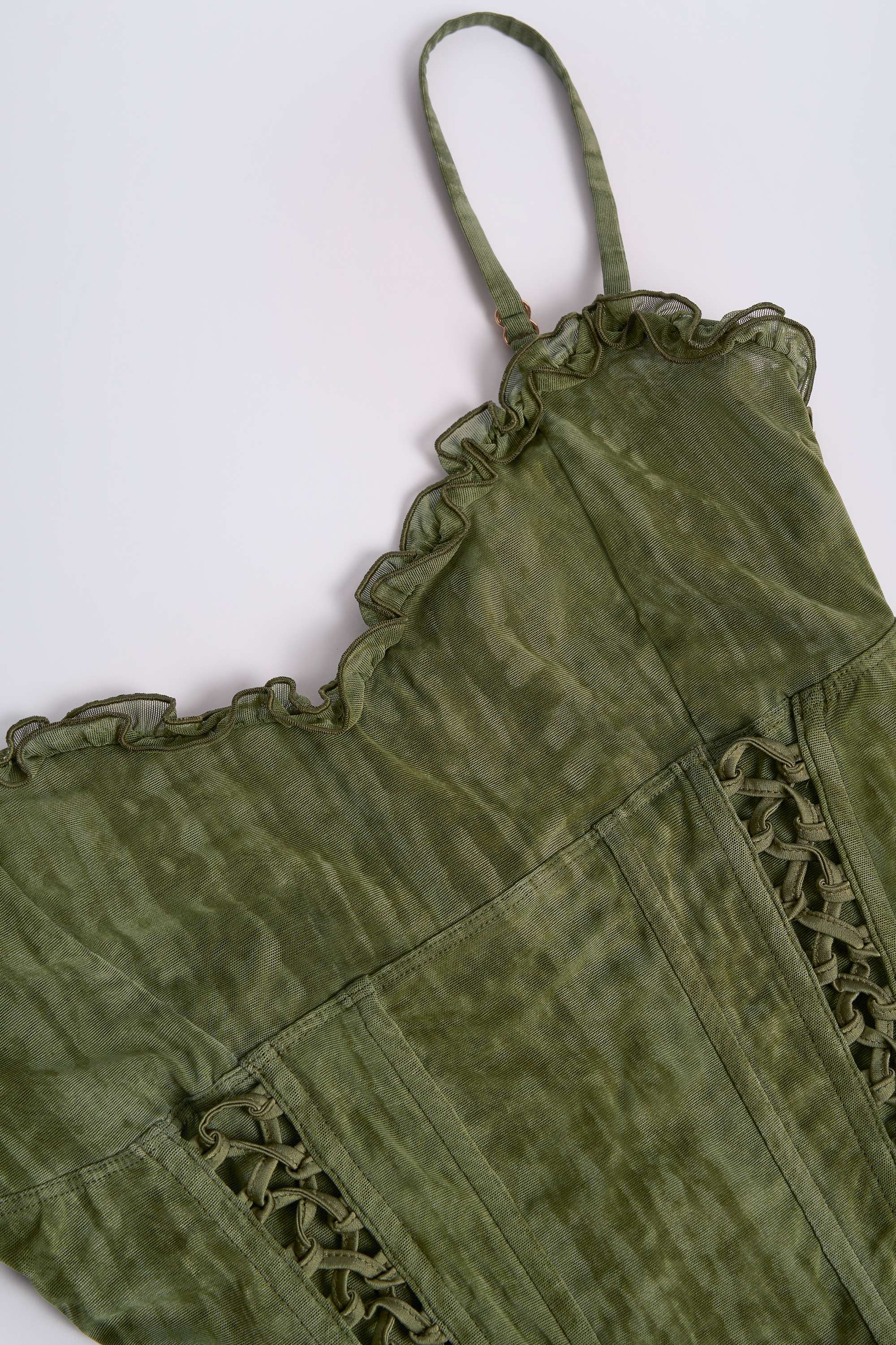 Lace-Up Ruffled Flared Jumpsuit in Green Print