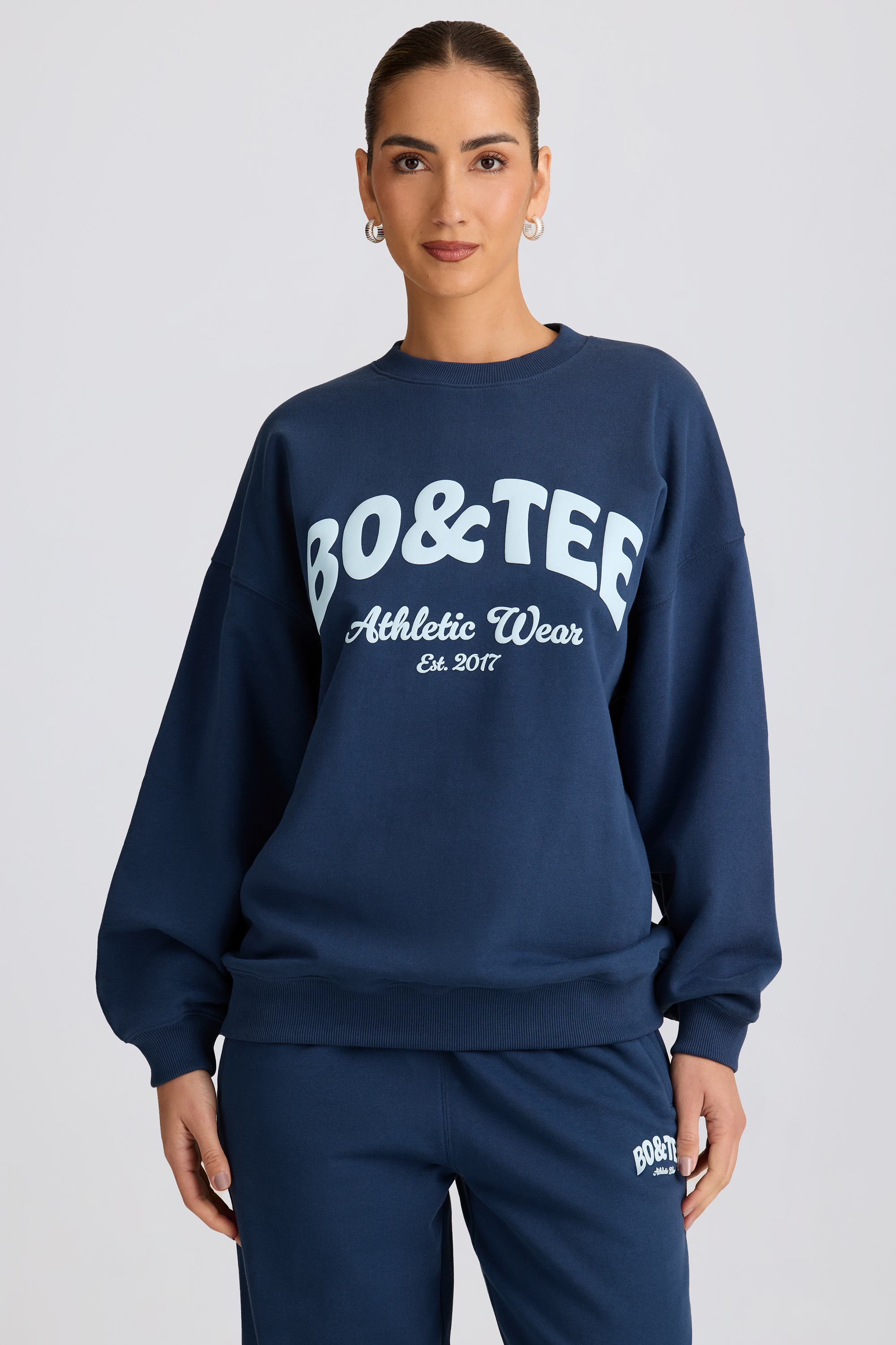 Oversized Crew-Neck Sweatshirt in Dark Navy