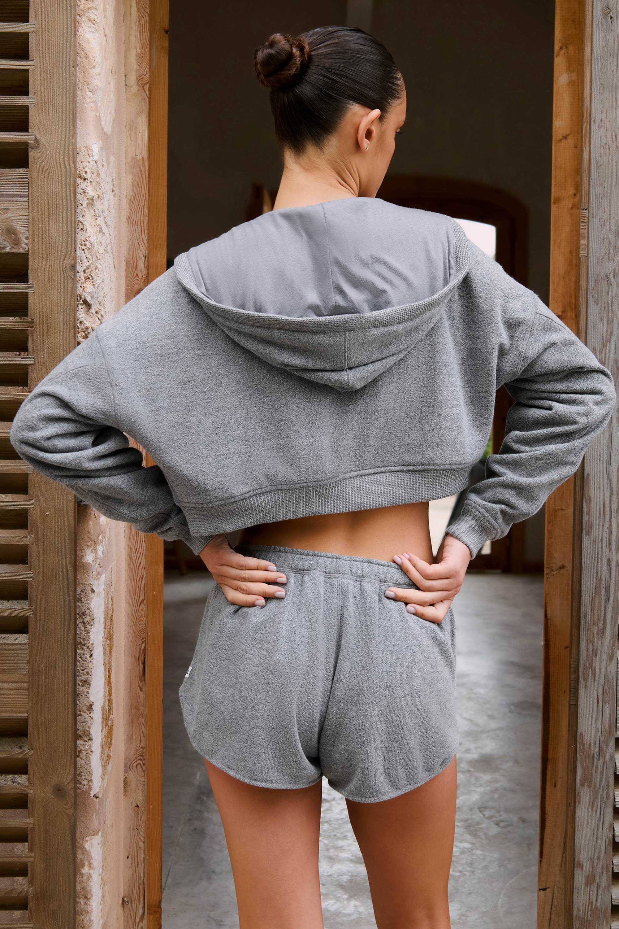 Cropped Zip-Up Hoodie in Dark Grey