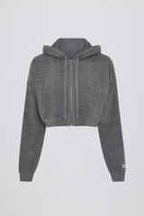 Cropped Zip-Up Hoodie in Dark Grey