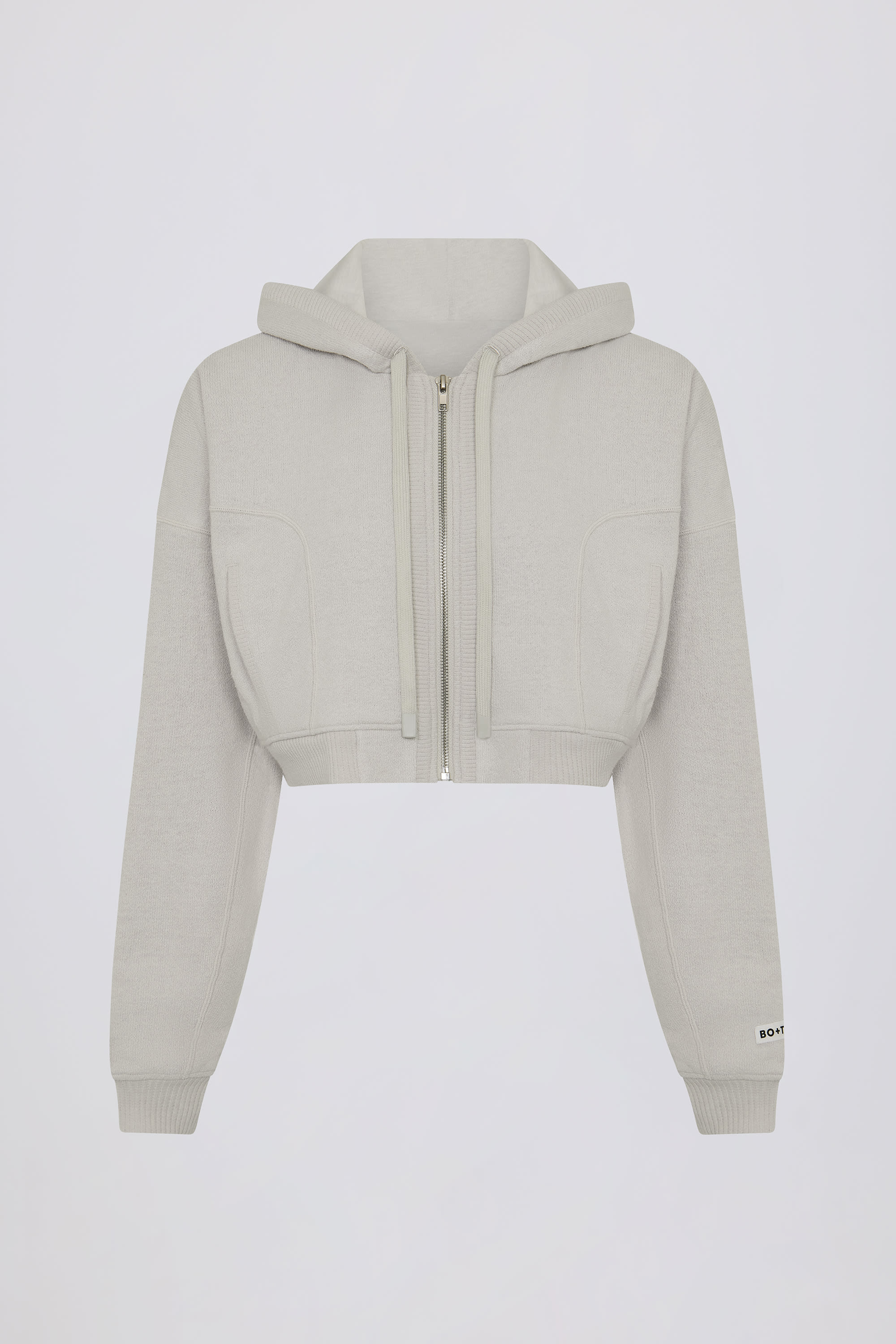 Cropped Zip-Up Hoodie in Light Grey