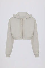 Cropped Zip-Up Hoodie in Light Grey