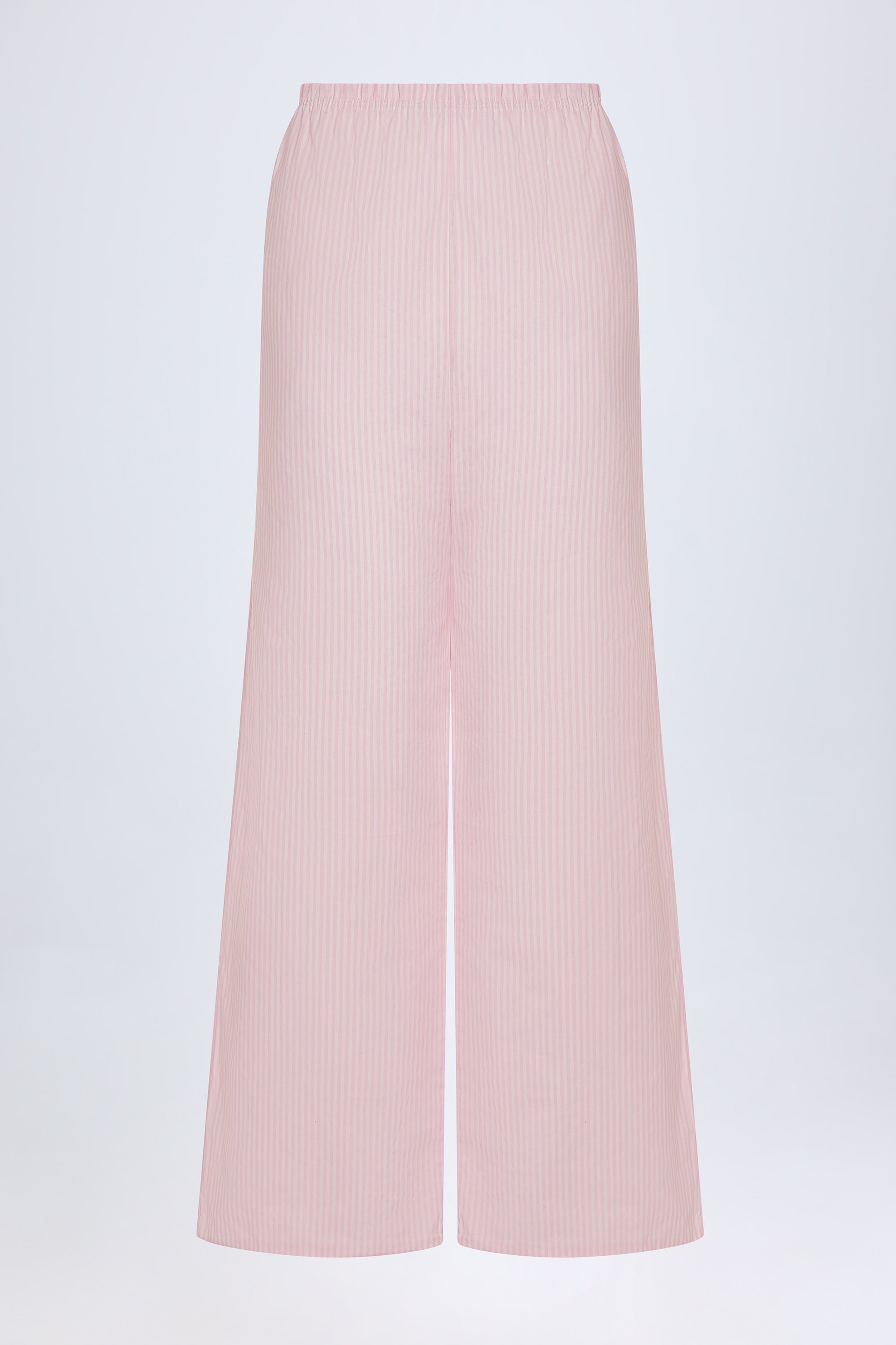 Wide-Leg Cotton-Poplin Trousers in Pink & White Stripe