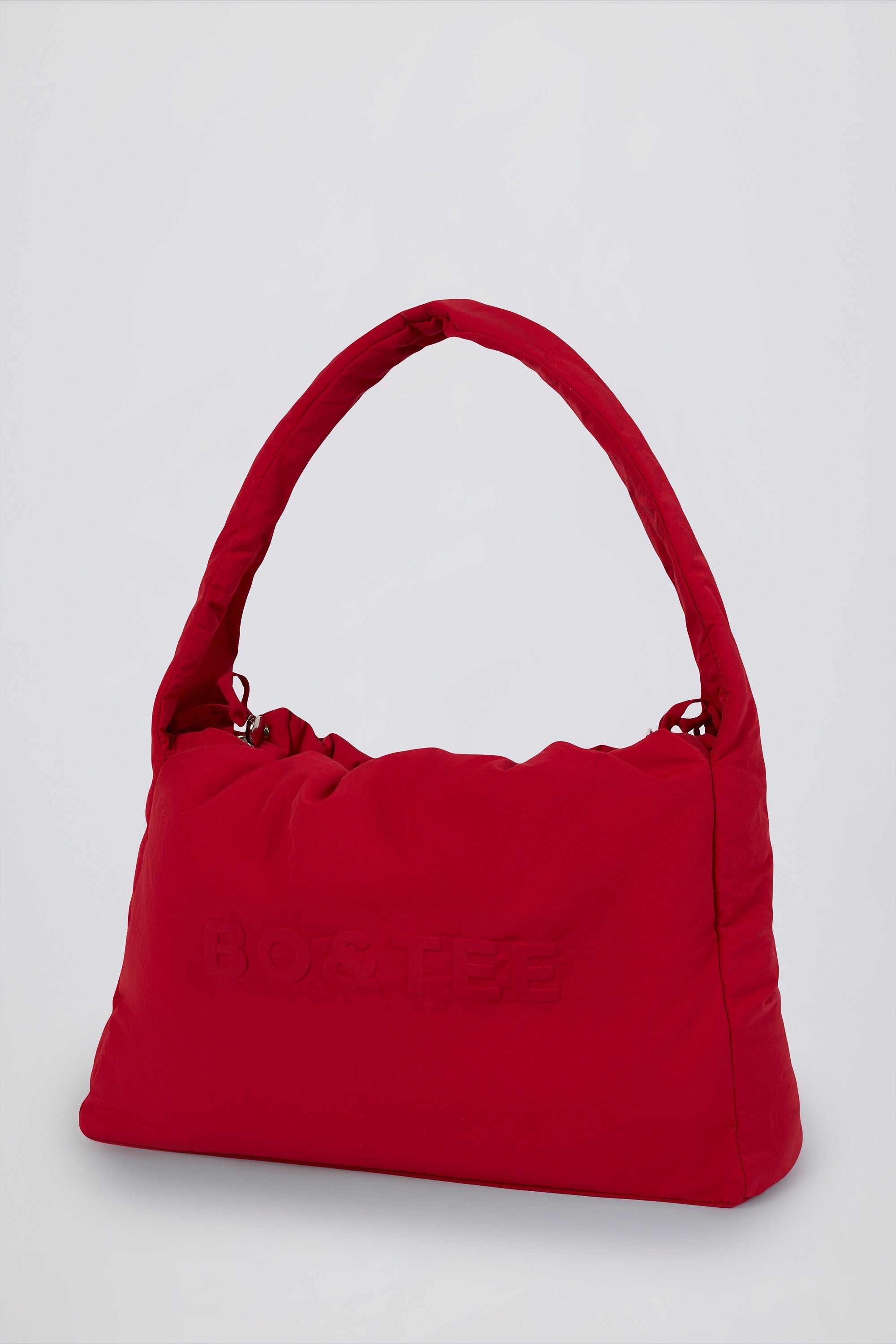 Drawstring Puffer Tote Bag in Cherry Red