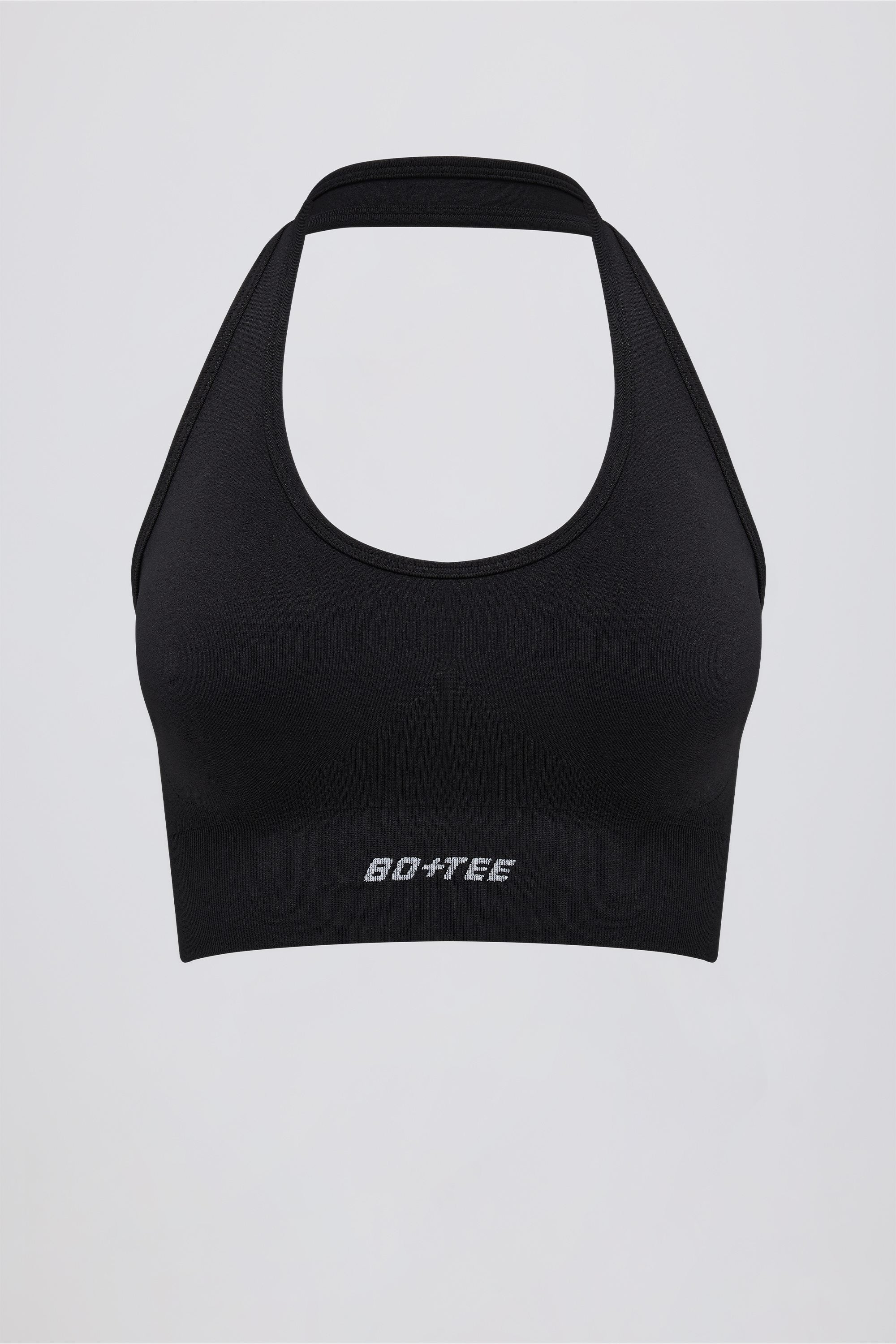Define Luxe Halterneck Sports Bra in Jet Black
