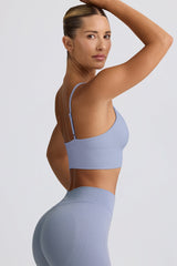 Define Luxe V-Neck Sports Bra in Blue Grey