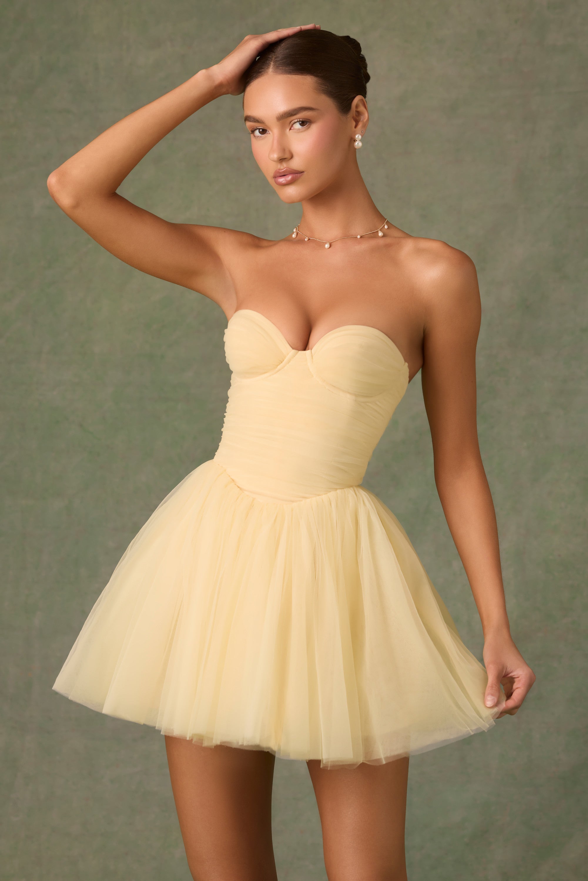Tulle Corset Mini Dress in Yellow