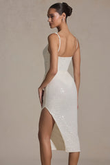 Embellished Draped Midaxi Dress in White