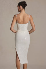 Embellished Draped Midaxi Dress in White