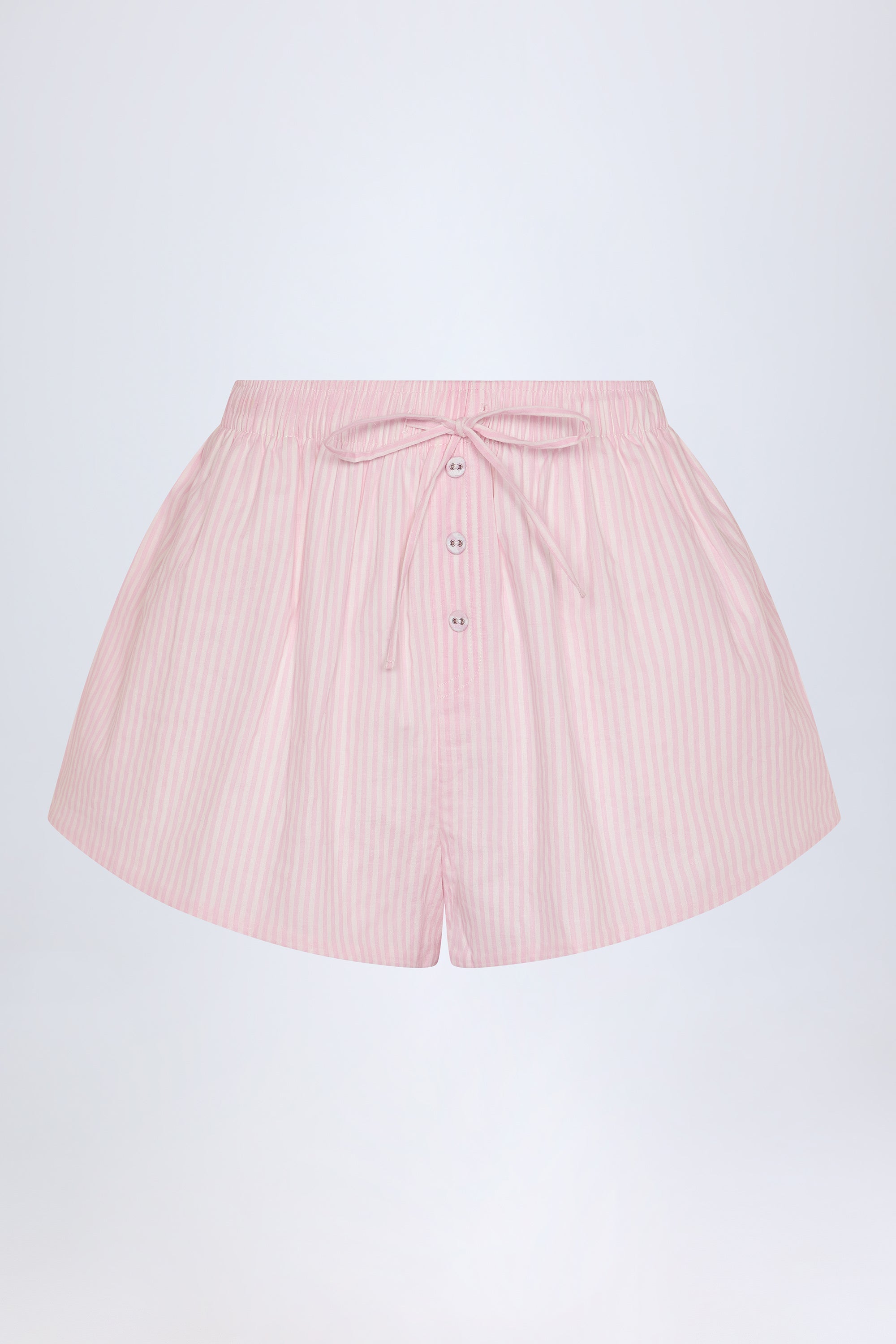 Tie-Front Cotton-Poplin Shorts in Pink & White Stripe