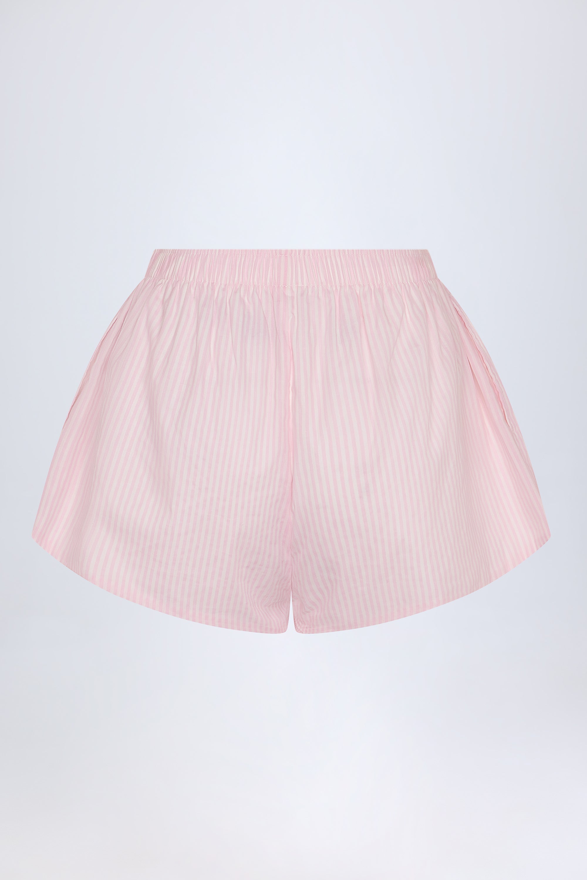 Tie-Front Cotton-Poplin Shorts in Pink & White Stripe