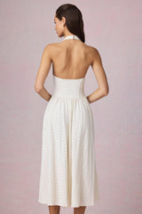 Broderie Anglaise Halterneck Midaxi Dress in White