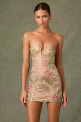 Embellished Sweetheart-Neck A-Line Mini Dress in Rose Hotfix