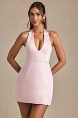 Halterneck Structured Tulip Mini Dress in Blush